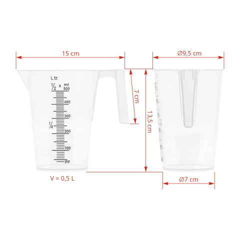 Cană gradată, plastic, 0,5 litri
