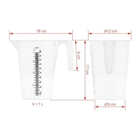 Cană gradată, plastic, 1 litru :: 1 L