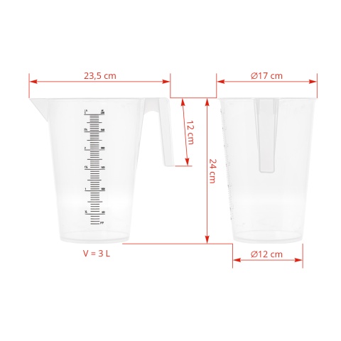 Cană gradată, plastic, 3 litri