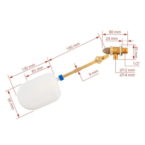 Supapă cu plutitor reglabil pentru adăpătoare cu nivel constant, 1/2"