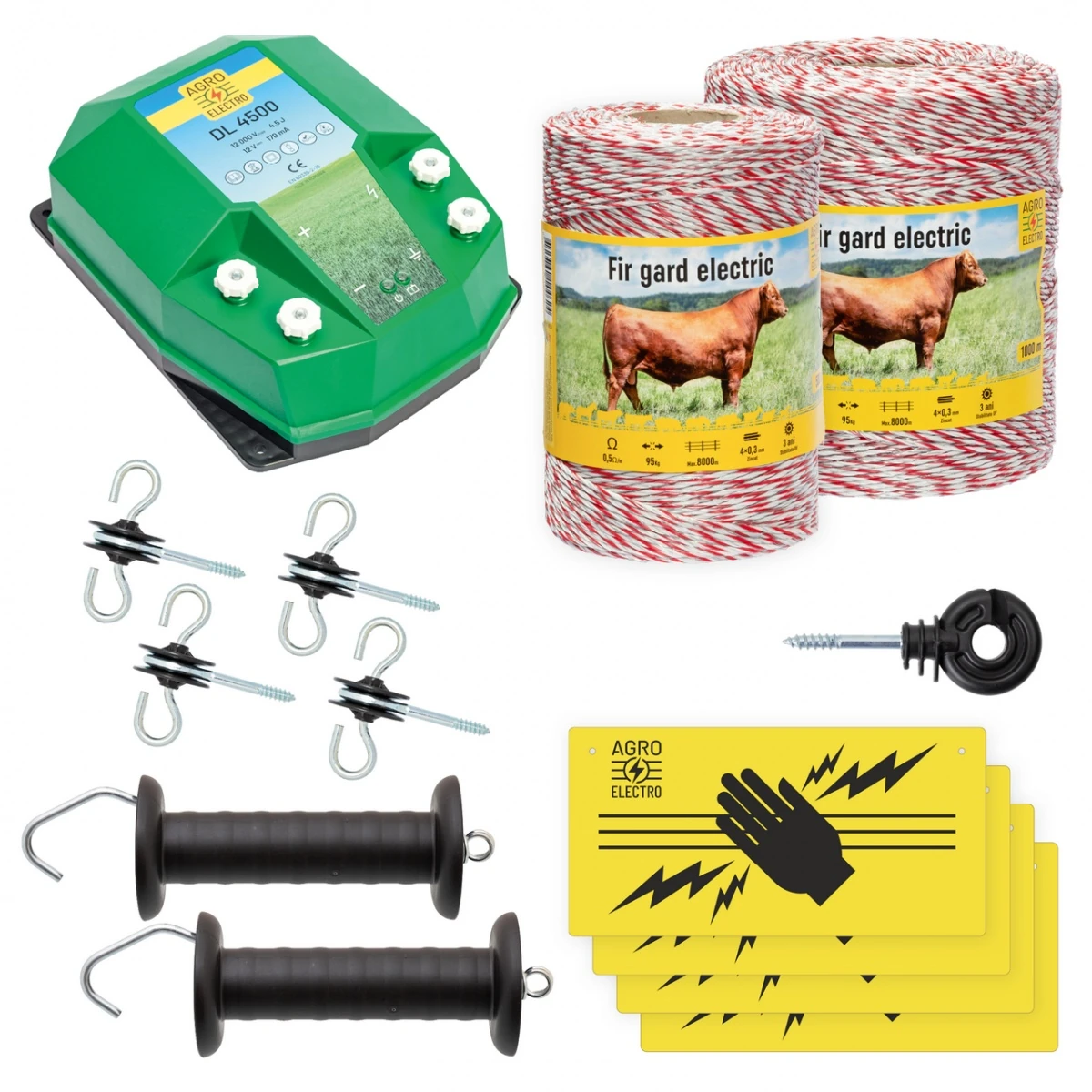 Pachet de bază gard electric 1500 m, 4,5 Joule, pentru animale domestice :: 1500 m