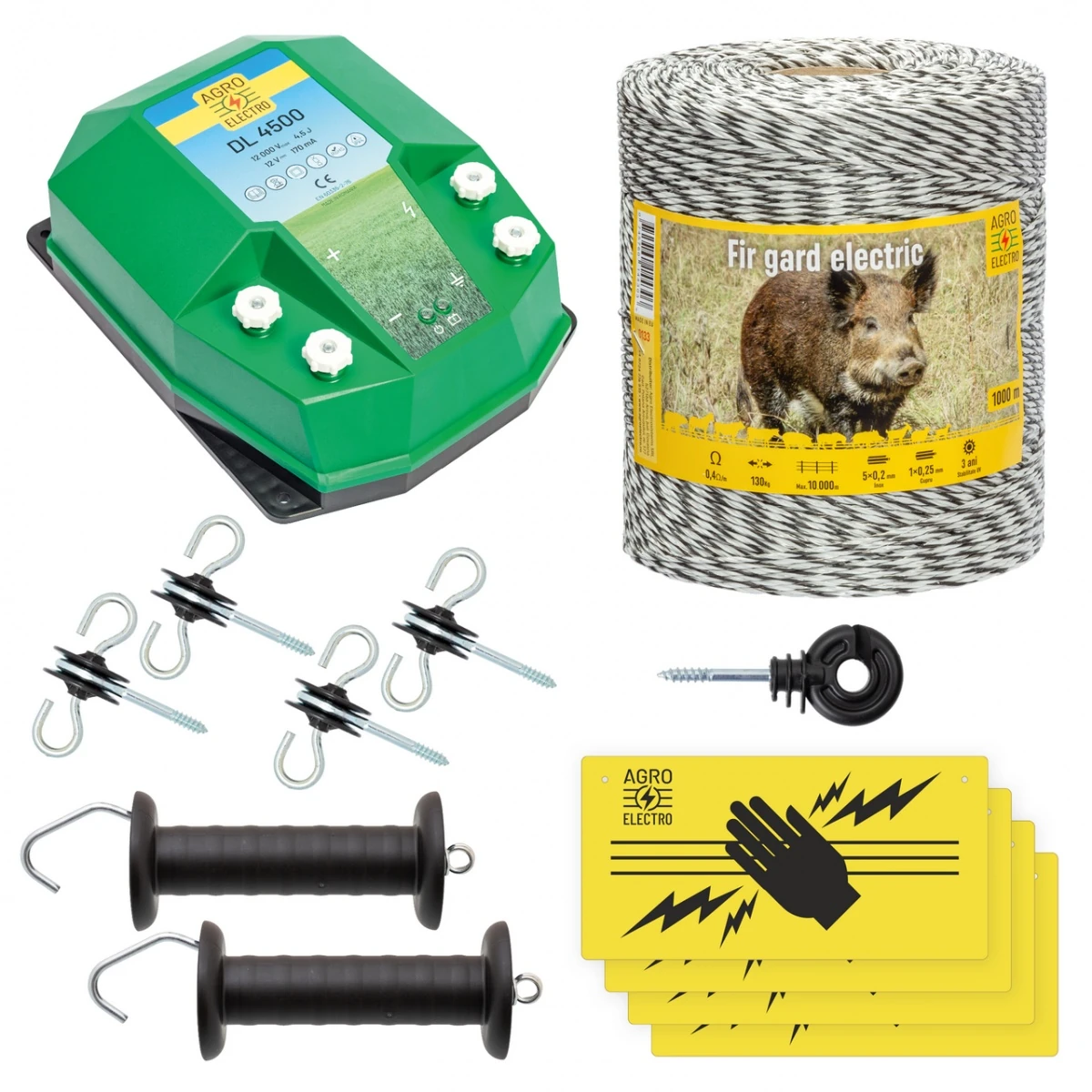 Pachet de bază gard electric 1000 m, 4,5 Joule, pentru animale sălbatice :: 1000 m