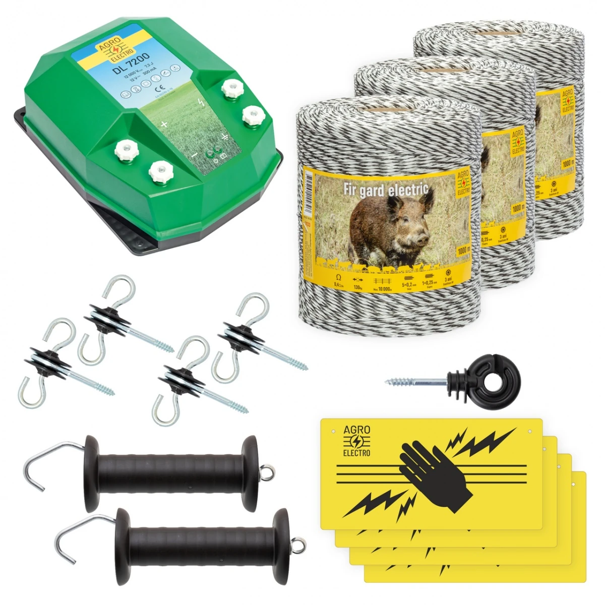 Pachet de bază gard electric 3000 m, 7,2 Joule, pentru animale sălbatice :: 3000 m