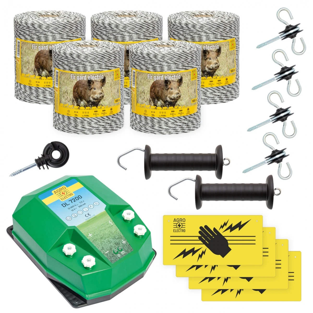 Pachet de bază gard electric 5000 m, 7,2 Joule, pentru animale sălbatice :: 5000 m