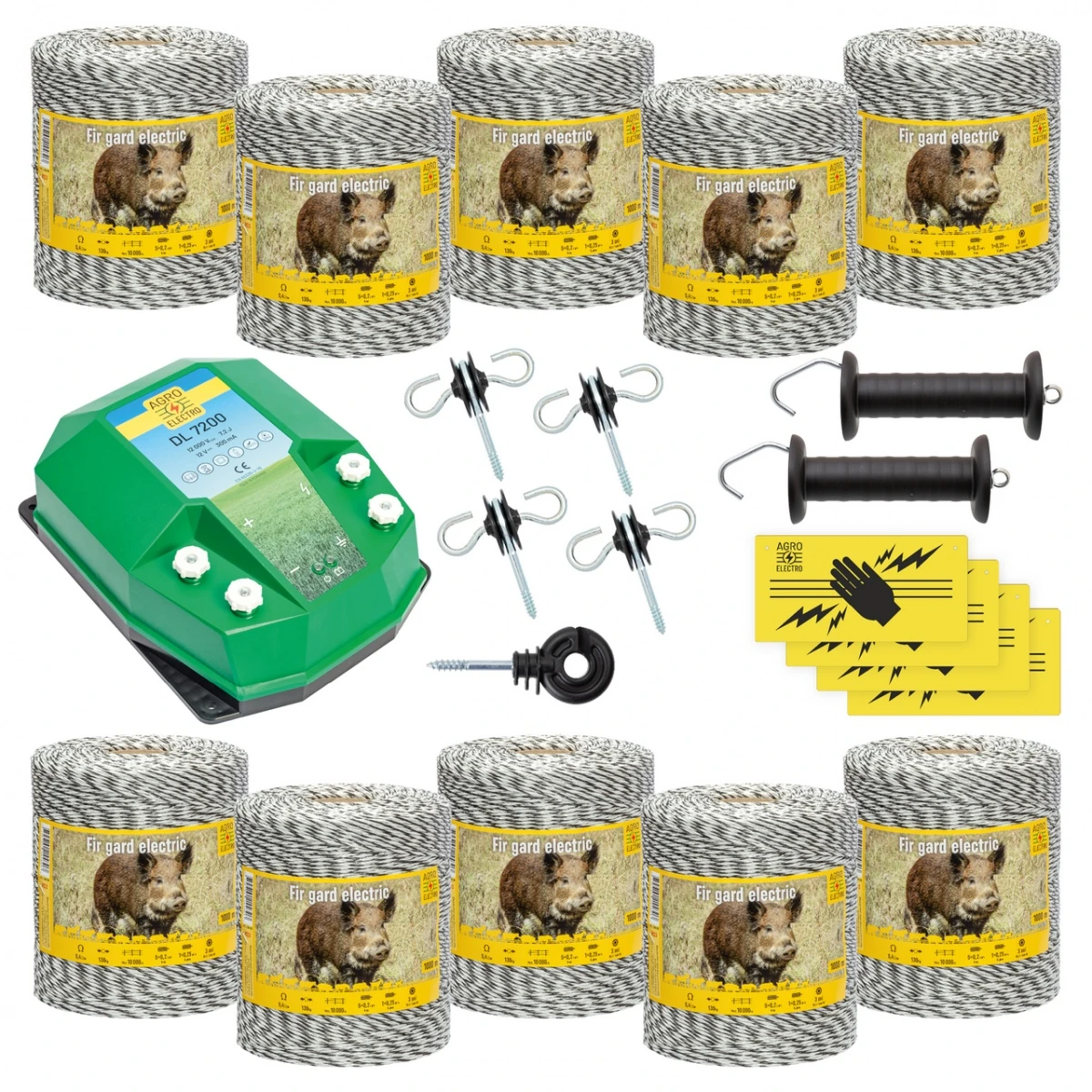 Pachet de bază gard electric 10000 m, 7,2 Joule, pentru animale sălbatice :: 10000 m