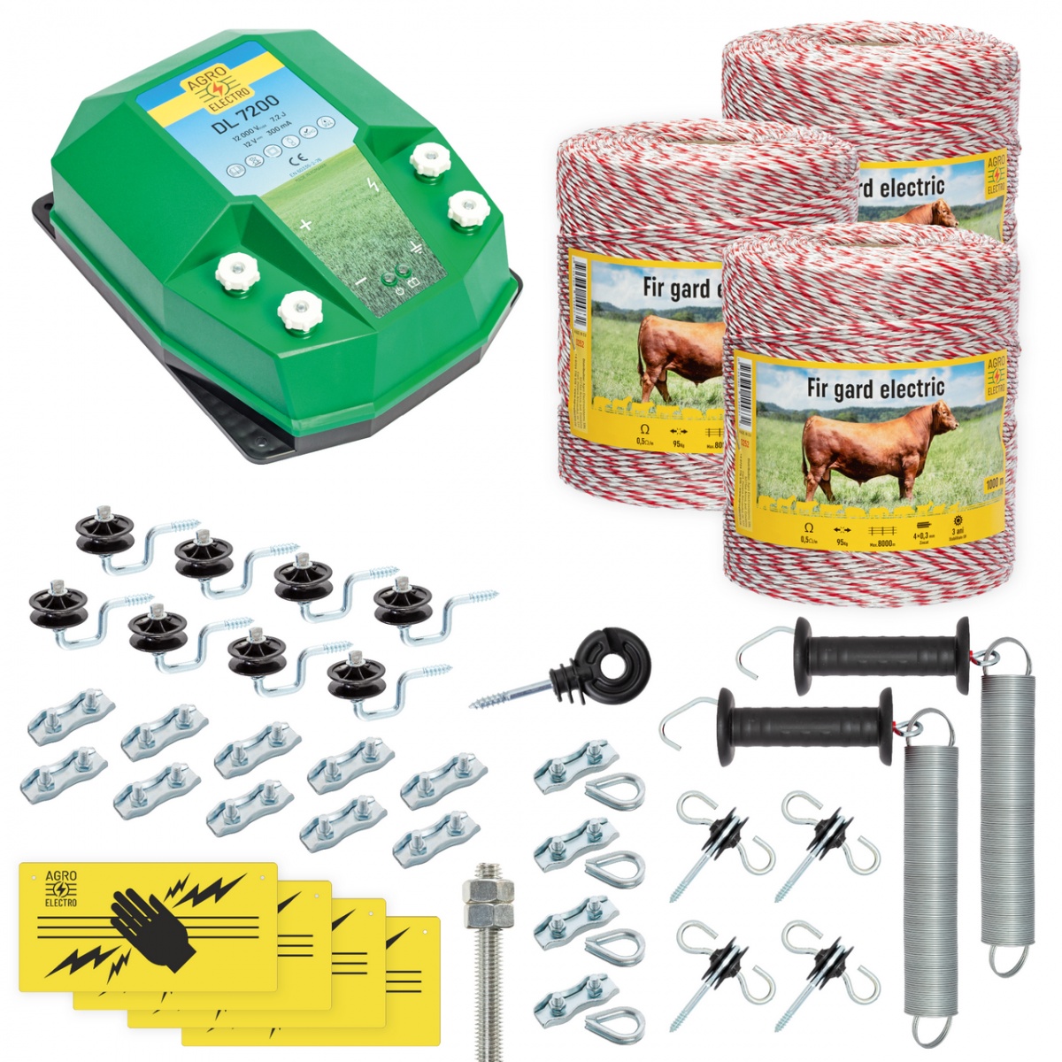 Pachet gard electric complet 3000 m, 7,2 Joule, pentru animale domestice