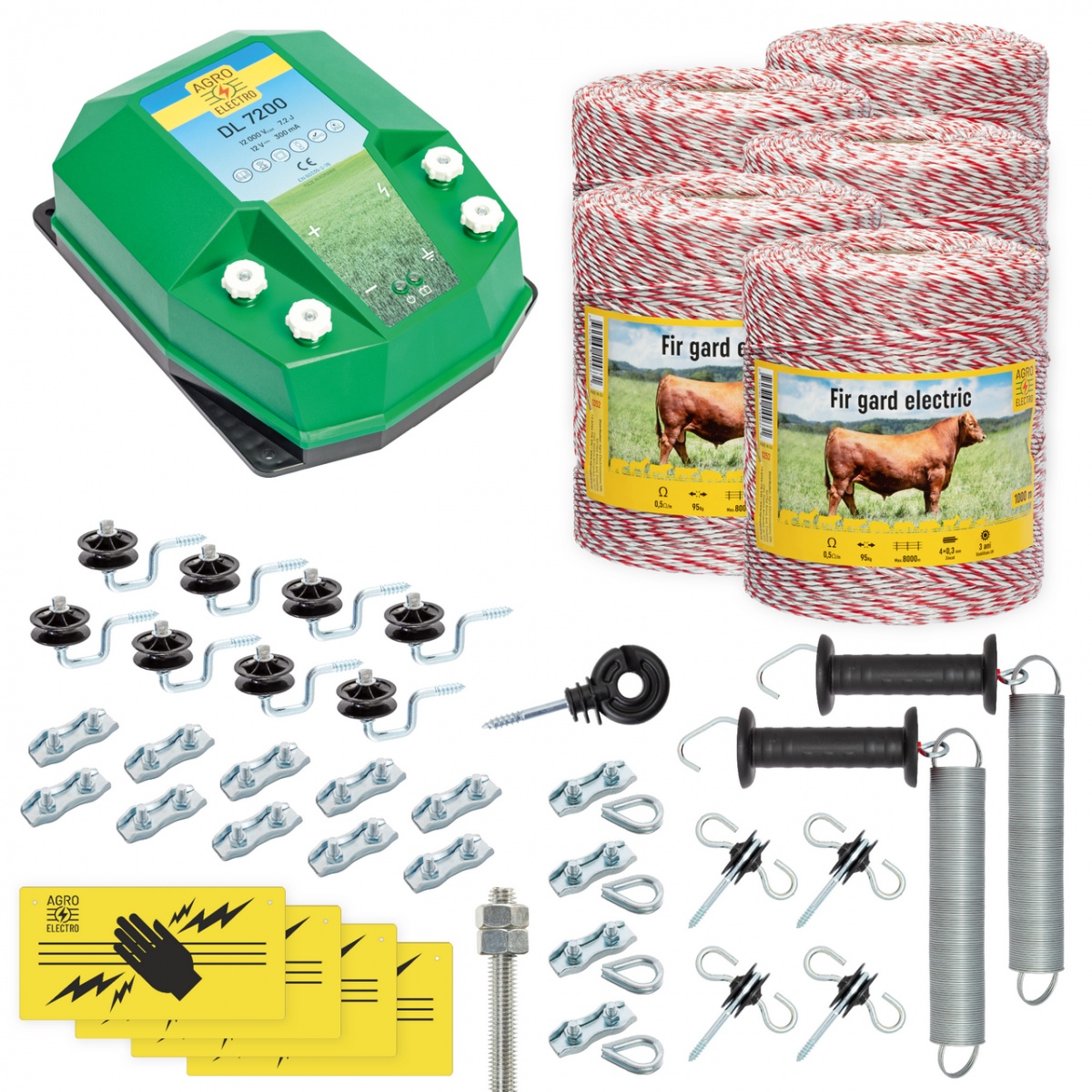 Pachet gard electric complet 5000 m, 7,2 Joule, pentru animale domestice