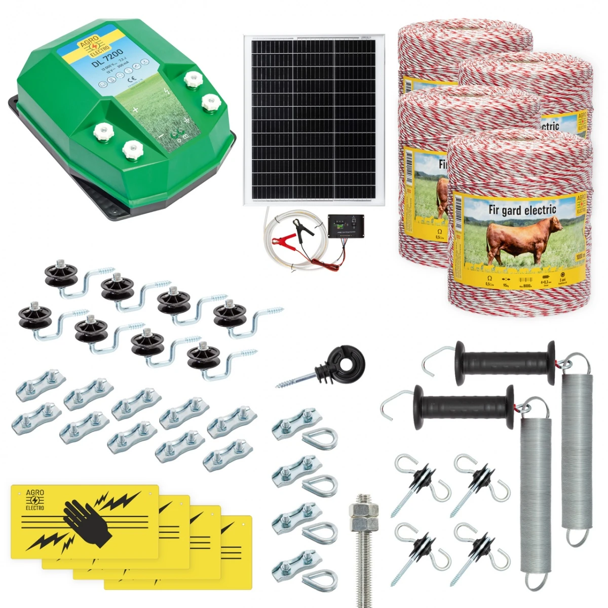 Pachet gard electric complet 4000 m, 7,2 Joule, cu sistem solar, pentru animale domestice :: 4000 m