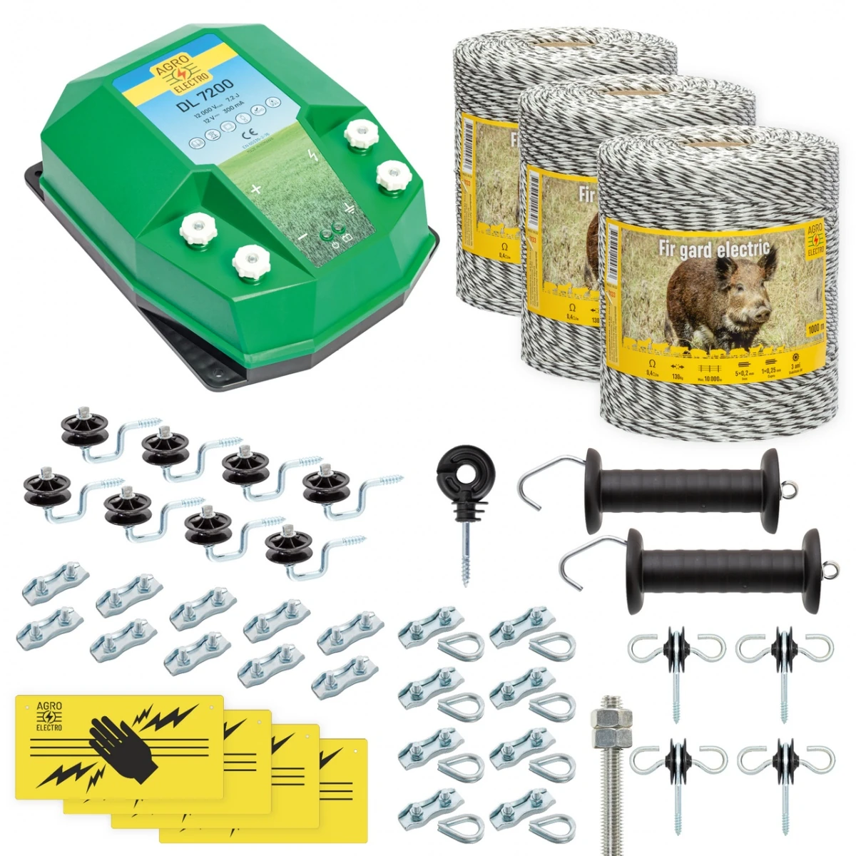 Pachet gard electric complet 3000 m, 7,2 Joule, pentru animale sălbatice :: 3000 m
