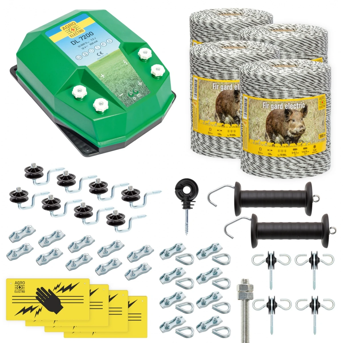 Pachet gard electric complet 4000 m, 7,2 Joule, pentru animale sălbatice :: 4000 m