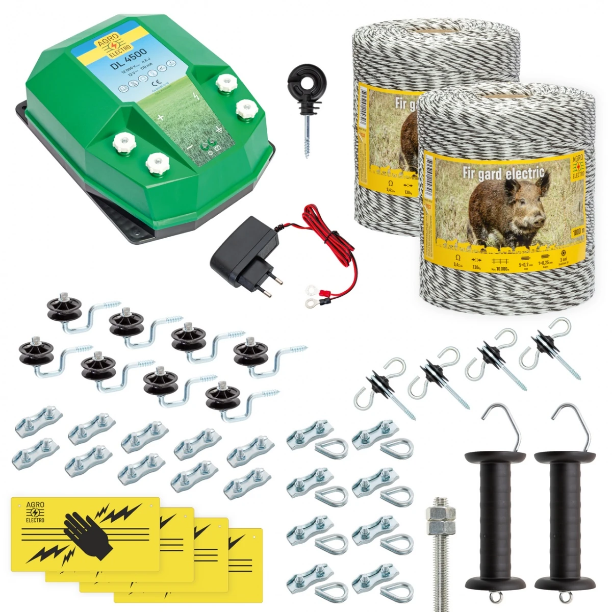 Pachet gard electric complet 2000 m, 4,5 Joule, 230 V, pentru animale sălbatice :: 2000 m