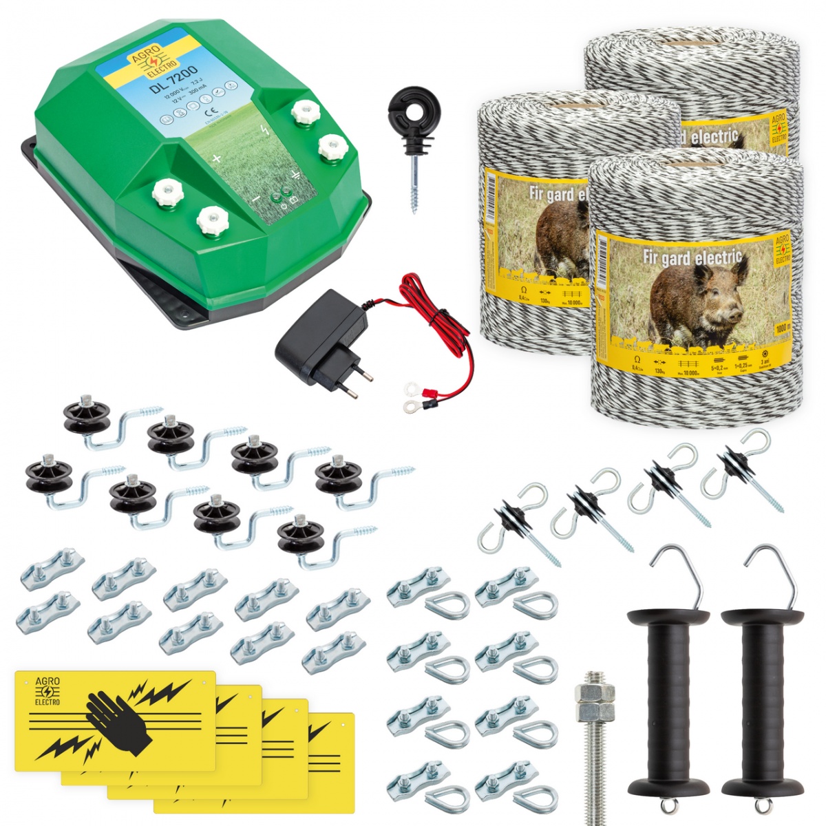 Pachet gard electric complet 3000 m, 7,2 Joule, 230 V, pentru animale sălbatice