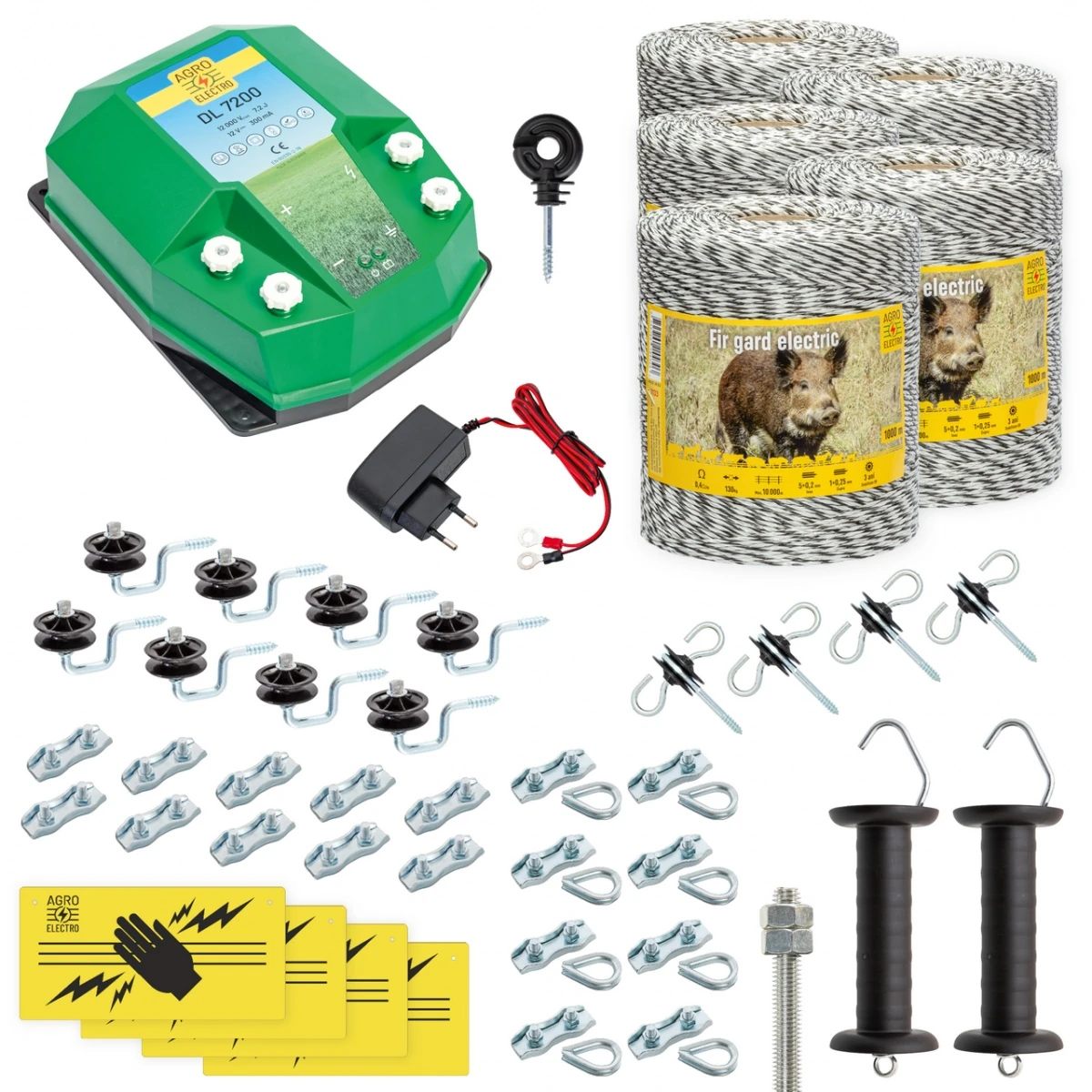 Pachet gard electric complet 5000 m, 7,2 Joule, 230 V, pentru animale sălbatice :: 5000 m