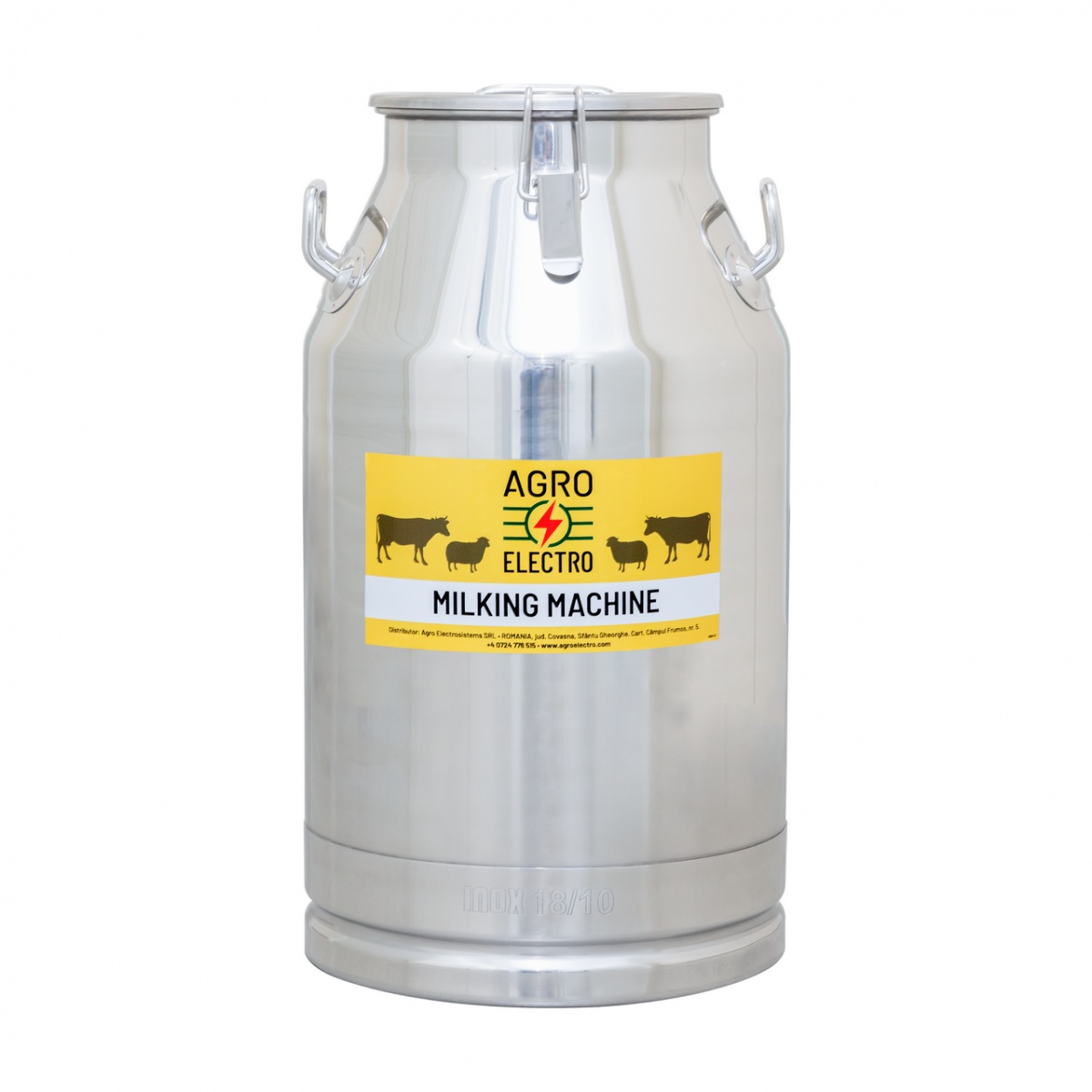 Bidon inox pentru transport lapte, cu capac tip clips, 40 litri