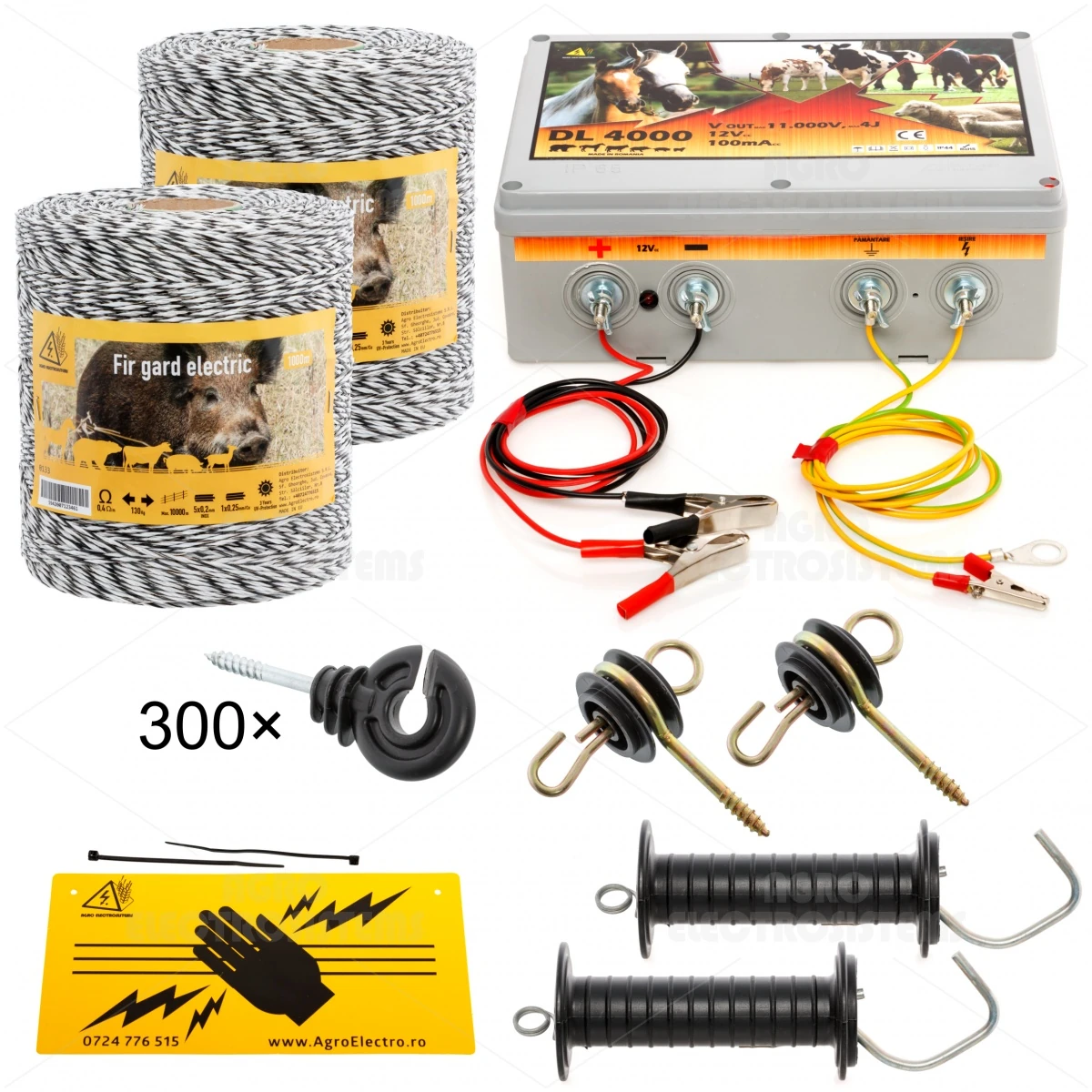 Pachet gard electric cu fir 2000 m, pentru 25 sau 6,25 Ha