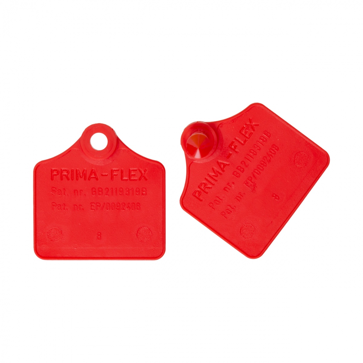 Set crotalii pentru ovine, Prima-Flex, roșu, 4,4 × 4,6 cm, 25 perechi