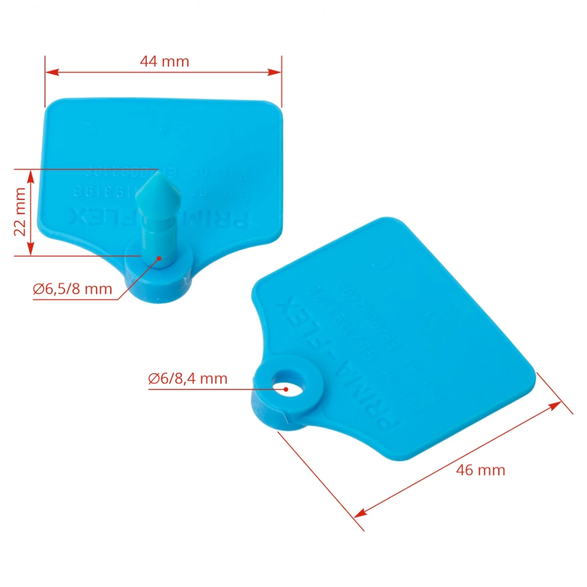Set crotalii pentru ovine, Prima-Flex, albastru, 4,4 × 4,6 cm, 25 perechi :: Albastru
