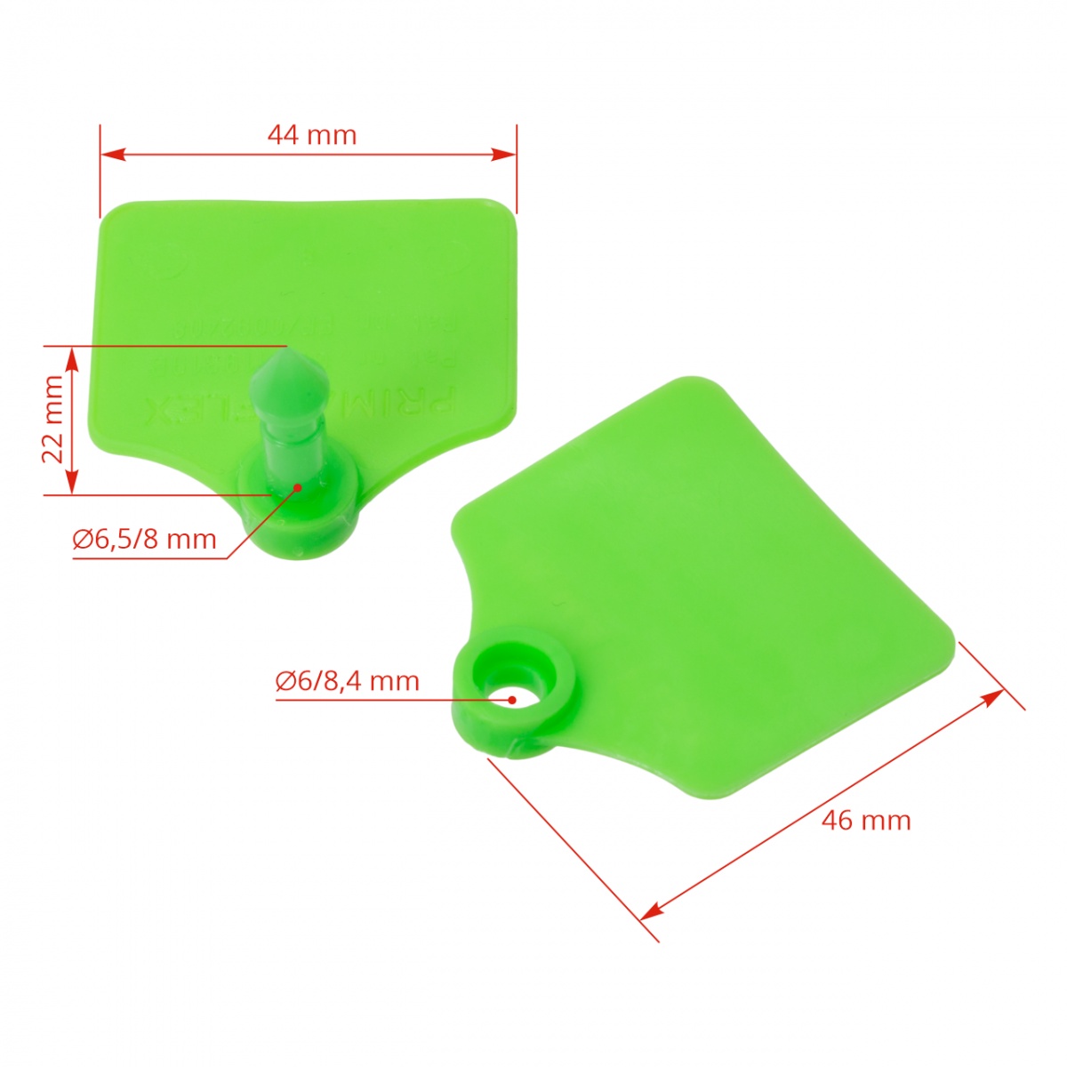 Set crotalii pentru ovine, Prima-Flex, verde, 4,4 × 4,6 cm, 25 perechi