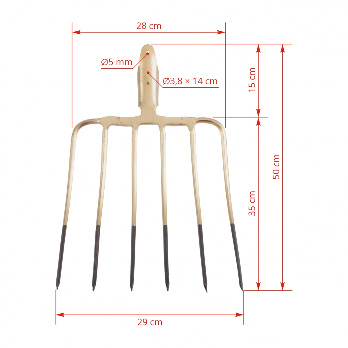 Furcă pentru siloz, cu 6 coarne, fără coadă, 35 × 29 cm