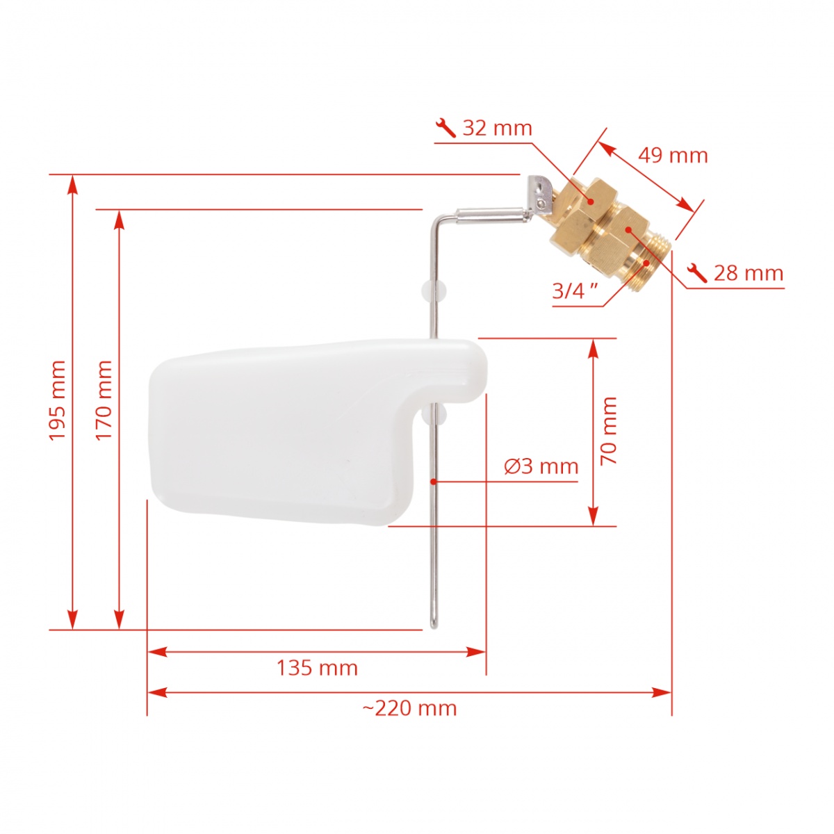 Supapă de rezervă cu plutitor, pentru adăpătoare anti-îngheț, 3/4"