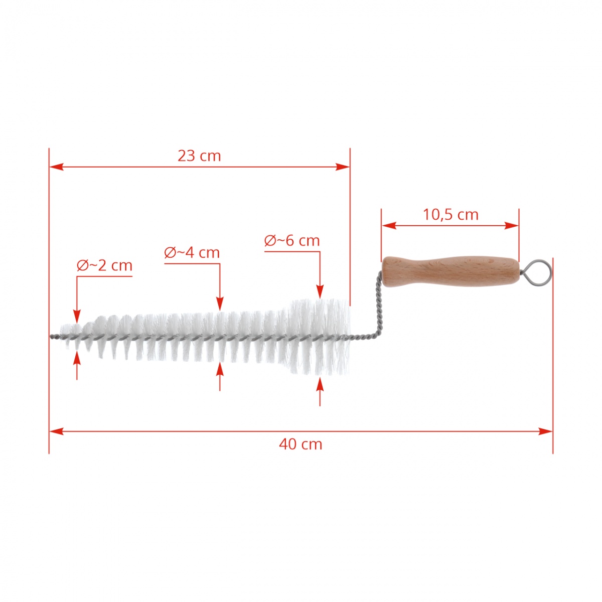 Perie spiralată de curățat manșoane, cu mâner de lemn, 40 cm