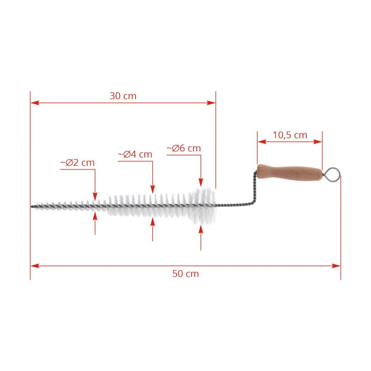 Perie spiralată de curățat manșoane, cu mâner de lemn, 50 cm