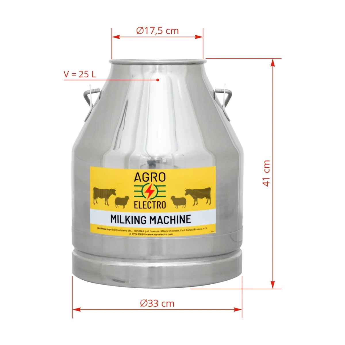 Bidon inox pentru aparat de muls, 25 litri :: 25 litri