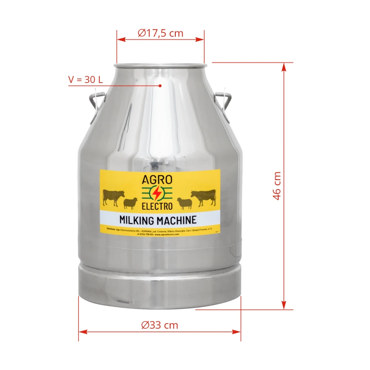 Bidon inox pentru aparat de muls, 30 litri :: 30 litri