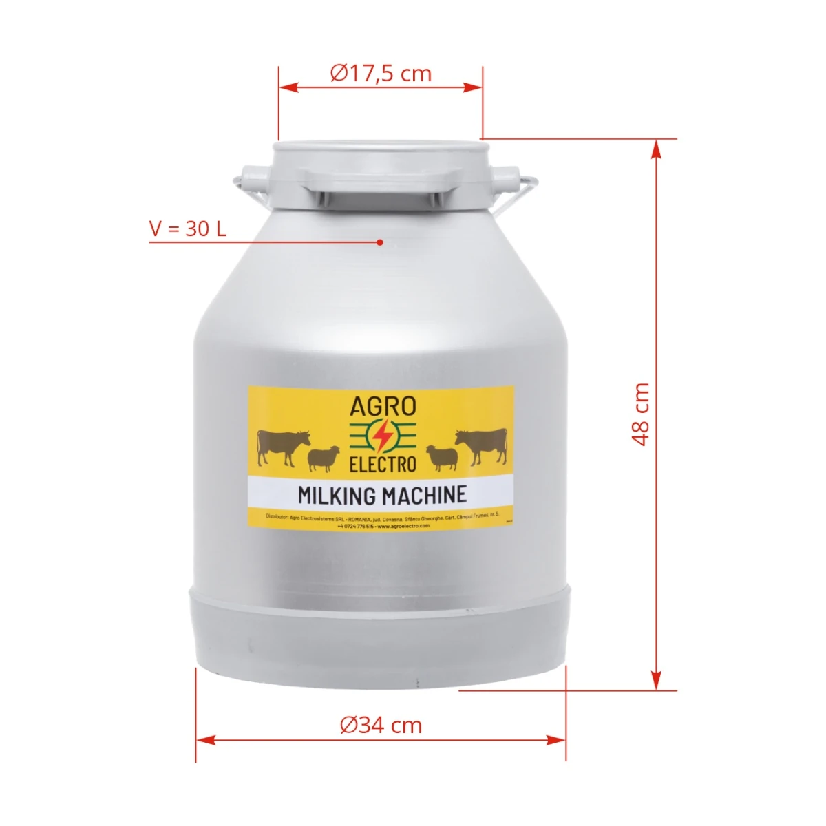 Bidon aluminiu pentru aparat de muls, 30 litri :: 30 litri