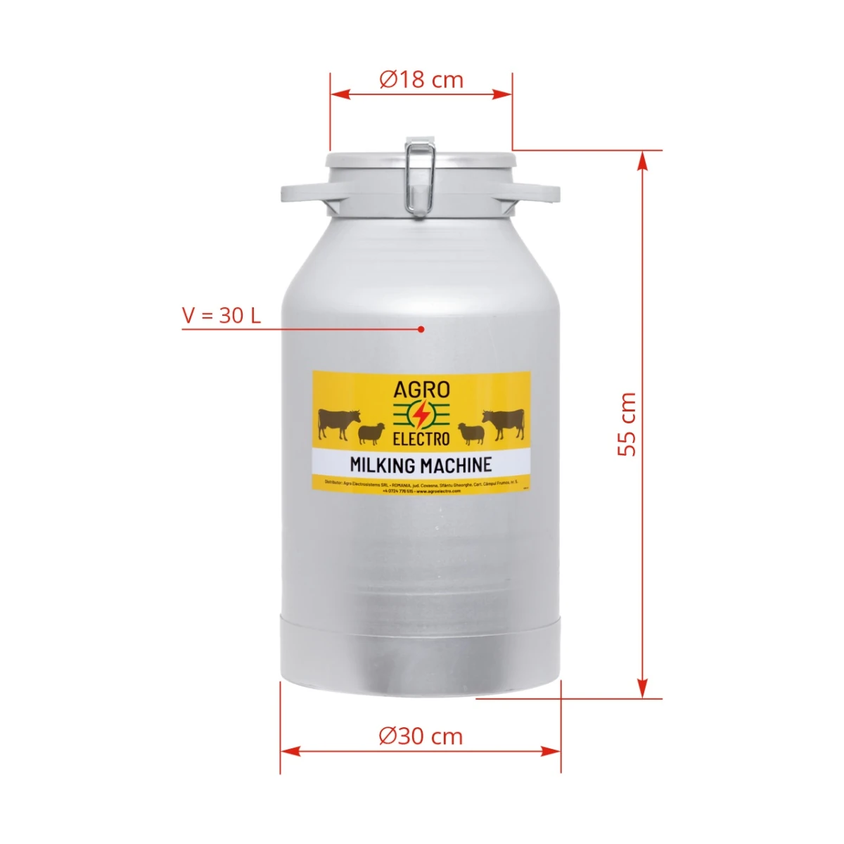 Bidon aluminiu pentru transport lapte, cu capac tip clips, 30 litri :: 30 litri