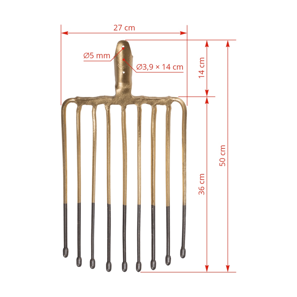 Furcă pentru cartofi, cu 9 coarne, fără coadă, 36 × 27 cm