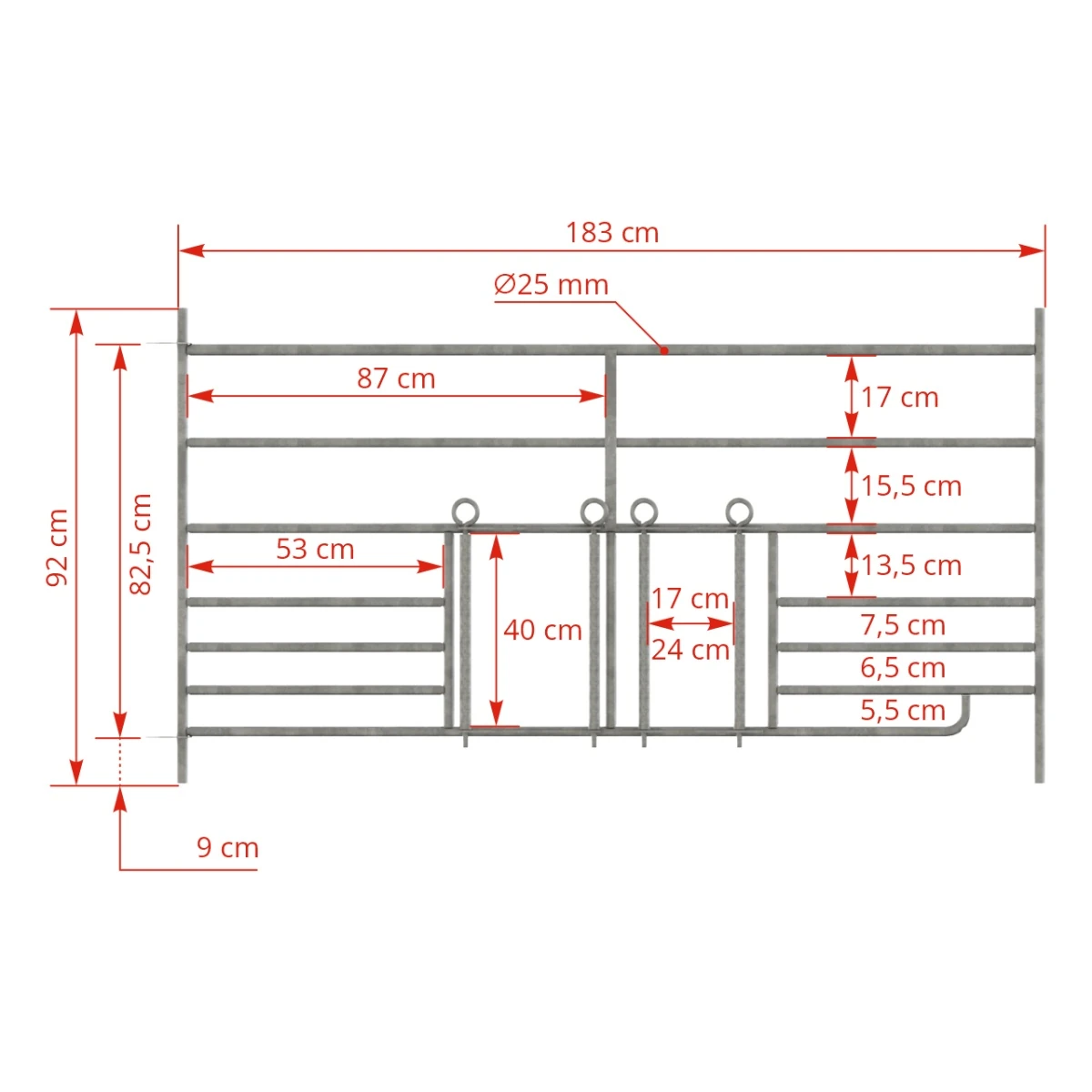 Panou pășune pentru oi, cu poartă de hrănire pentru miei 183 × 92 cm