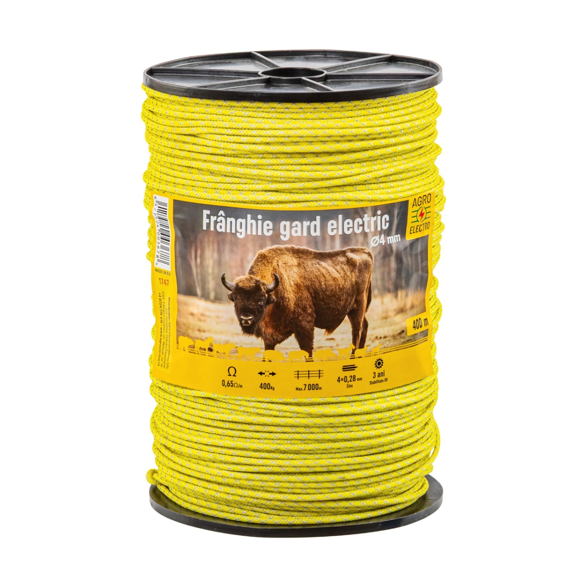 Frânghie gard electric țesut - 400 m - 400 kg - 0,65 Ω/m