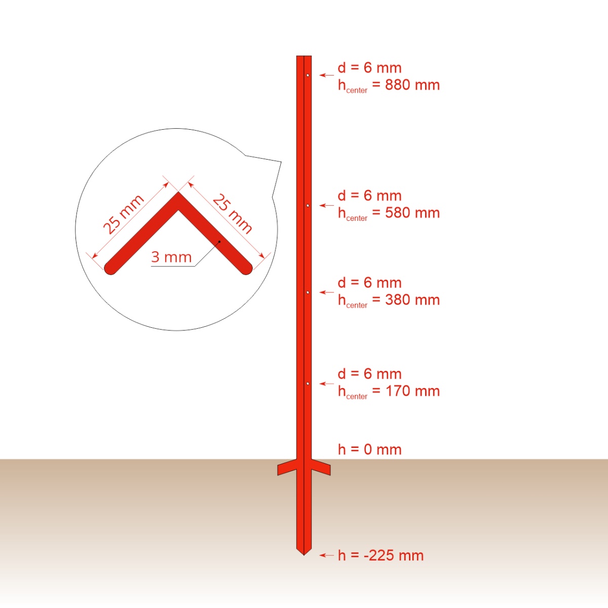 Stâlp din oțel cornier 25 × 25 mm, 115 cm