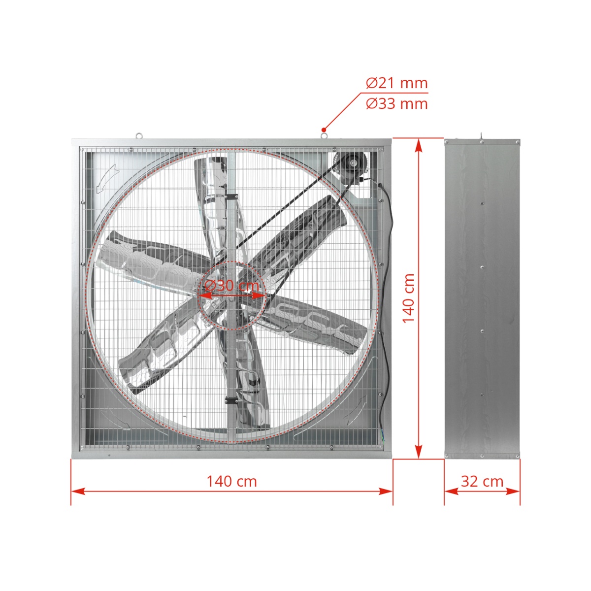 Ventilator industrial pentru adăposturi de vite, 140 × 140 cm, 1,1 kW, 400 V