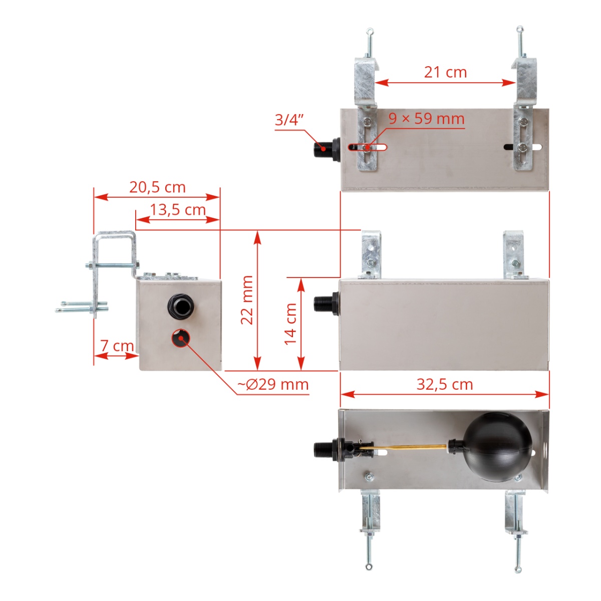 Supapă automată APEX 220P cu plutitor, în carcasă inox, 3/4"