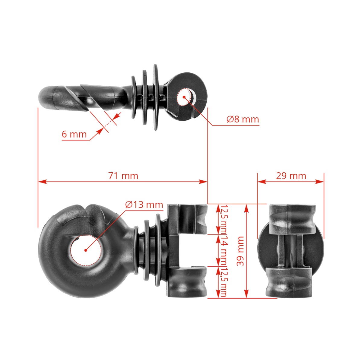 Izolator suplimentar pentru stâlp din oțel rotund Ø8 mm, 25 buc.