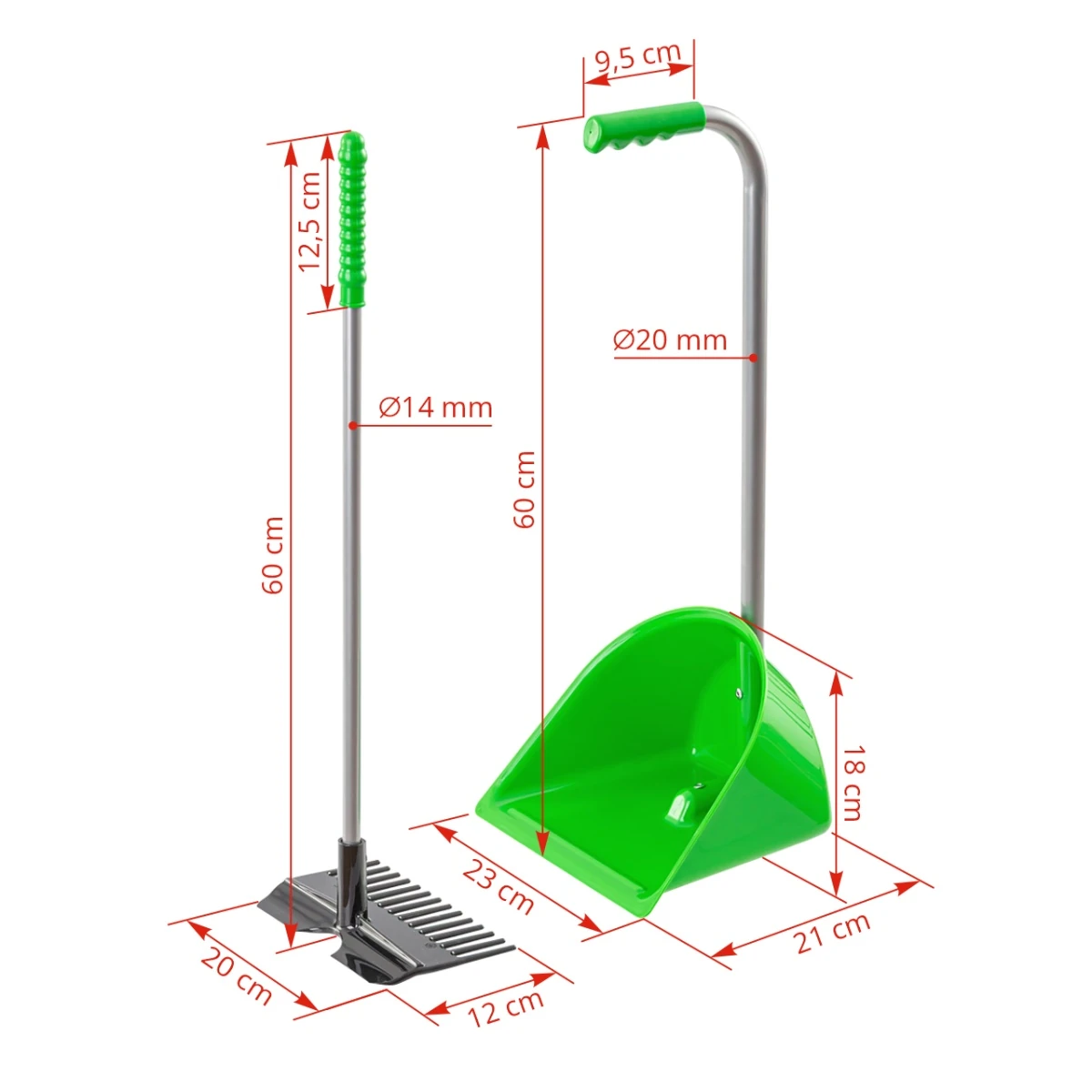 Lopată Mistboy Mini cu greblă, verde, 60 cm :: Verde