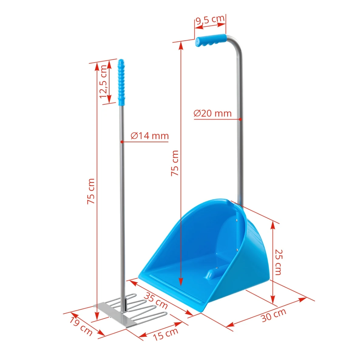 Lopată Mistboy cu greblă, albastru, 75 cm :: Albastru