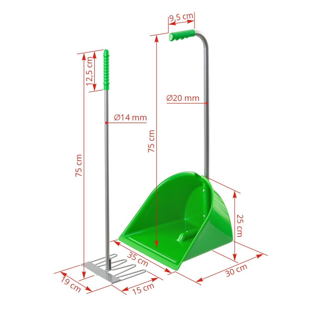 Lopată Mistboy cu greblă, verde, 75 cm