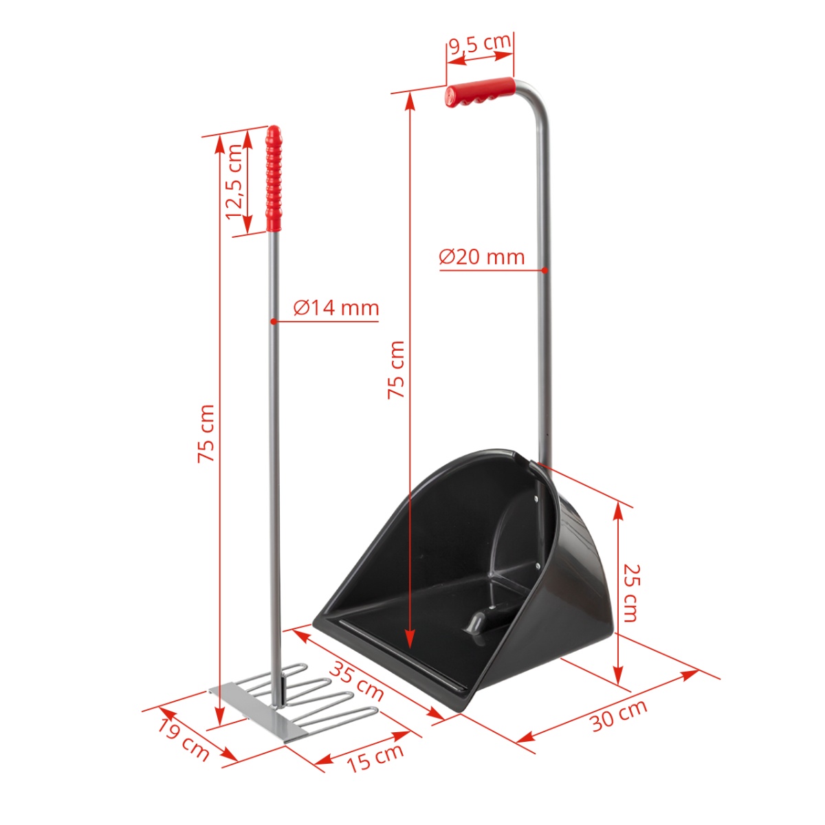 Lopată Mistboy cu greblă, negru, 75 cm