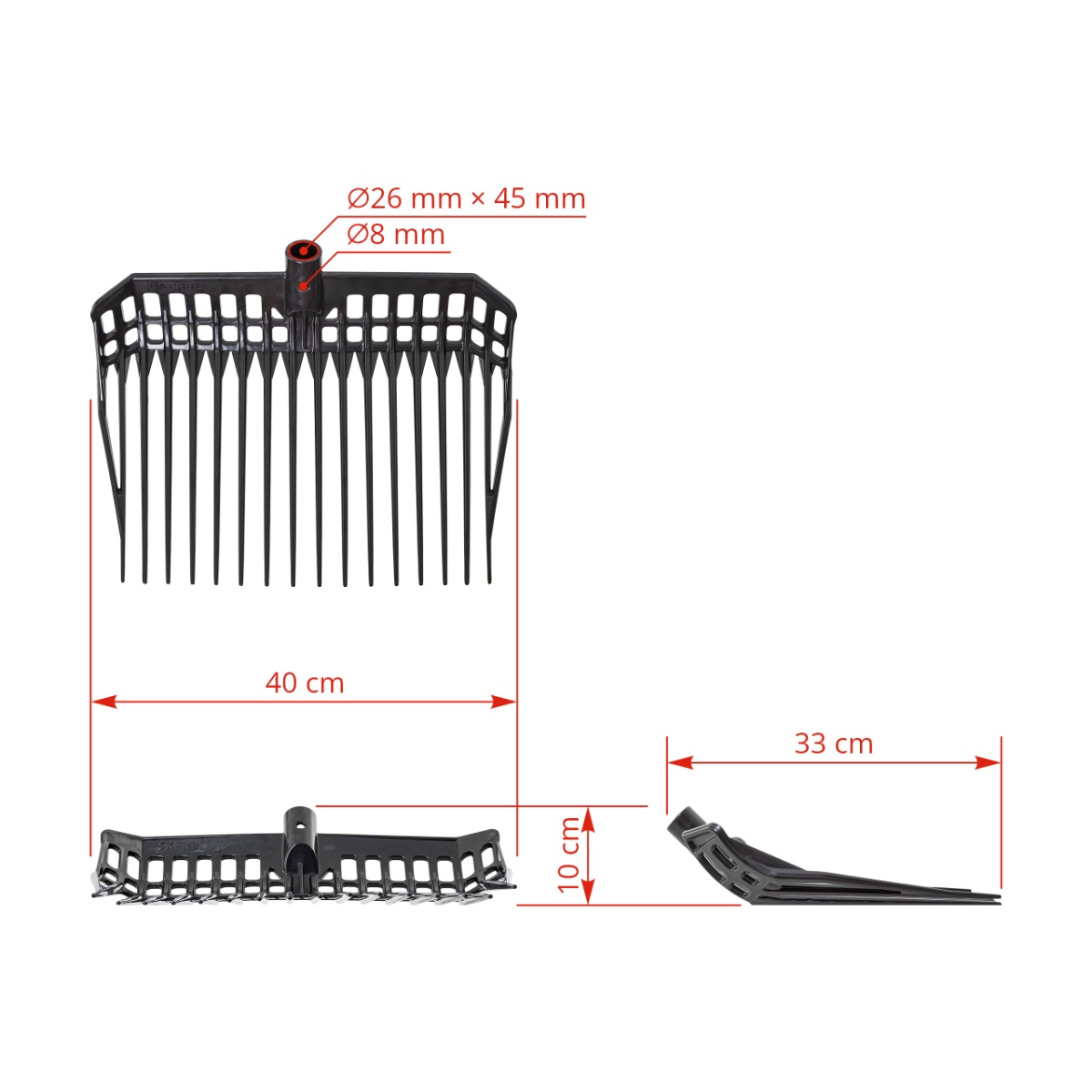 Furcă pentru gunoi de grajd, EcoFork, negru, 40 × 33 cm