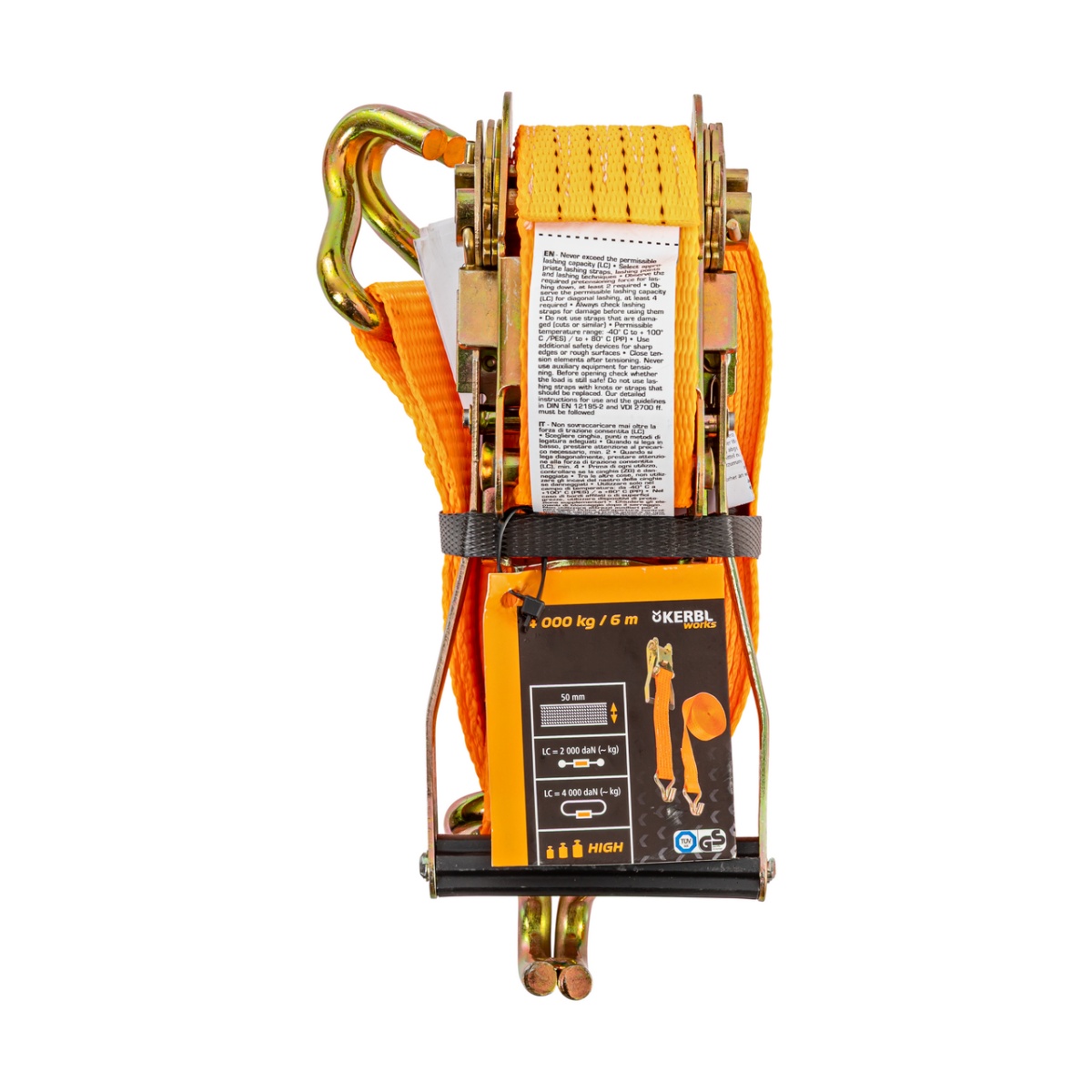 Chingă de ancoraj cu clichet, portocaliu, 4000 kg, 50 mm × 6 m