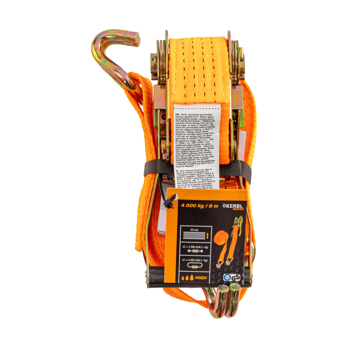 Chingă de ancoraj cu clichet, portocaliu, 4000 kg, 50 mm × 8 m