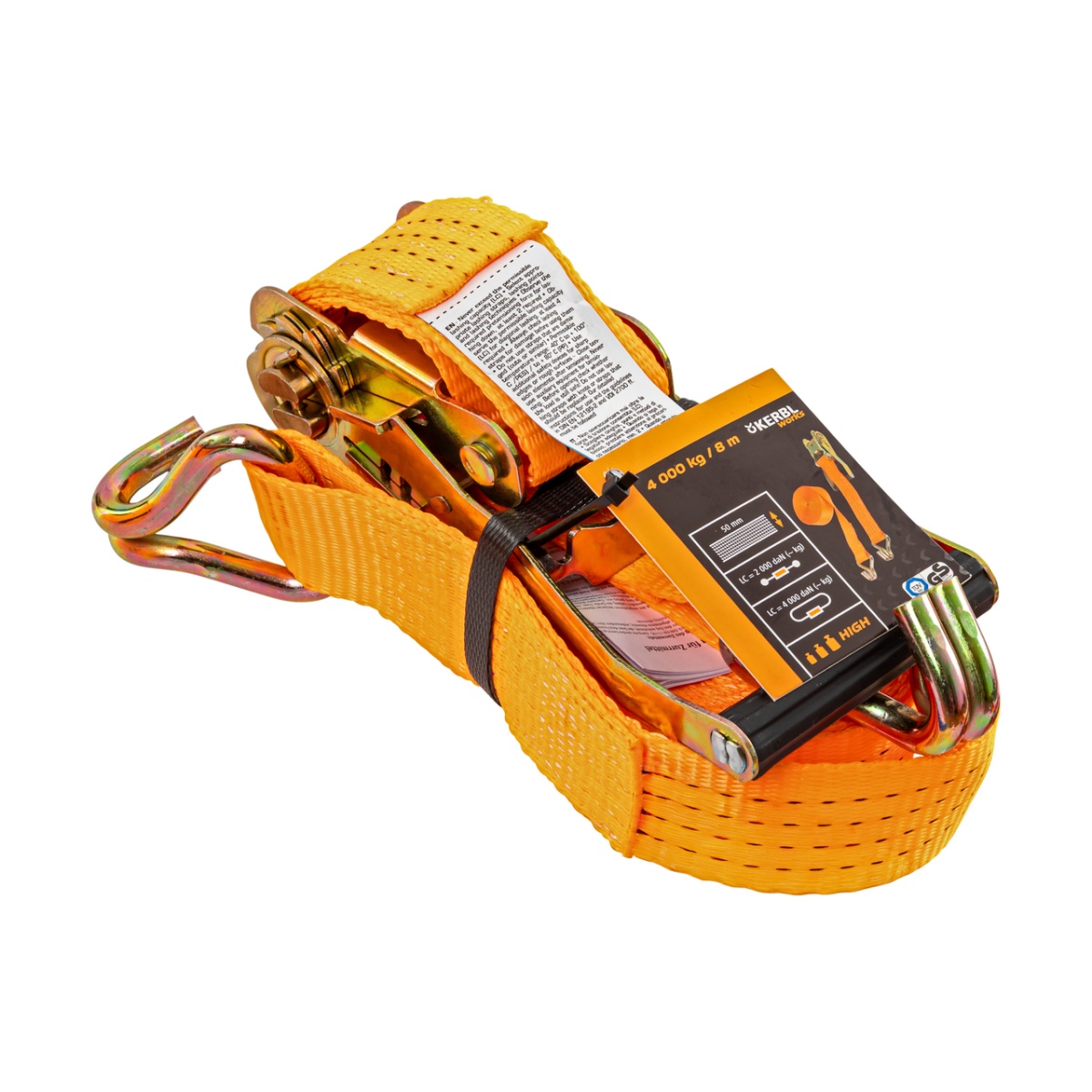 Chingă de ancoraj cu clichet, portocaliu, 4000 kg, 50 mm × 8 m