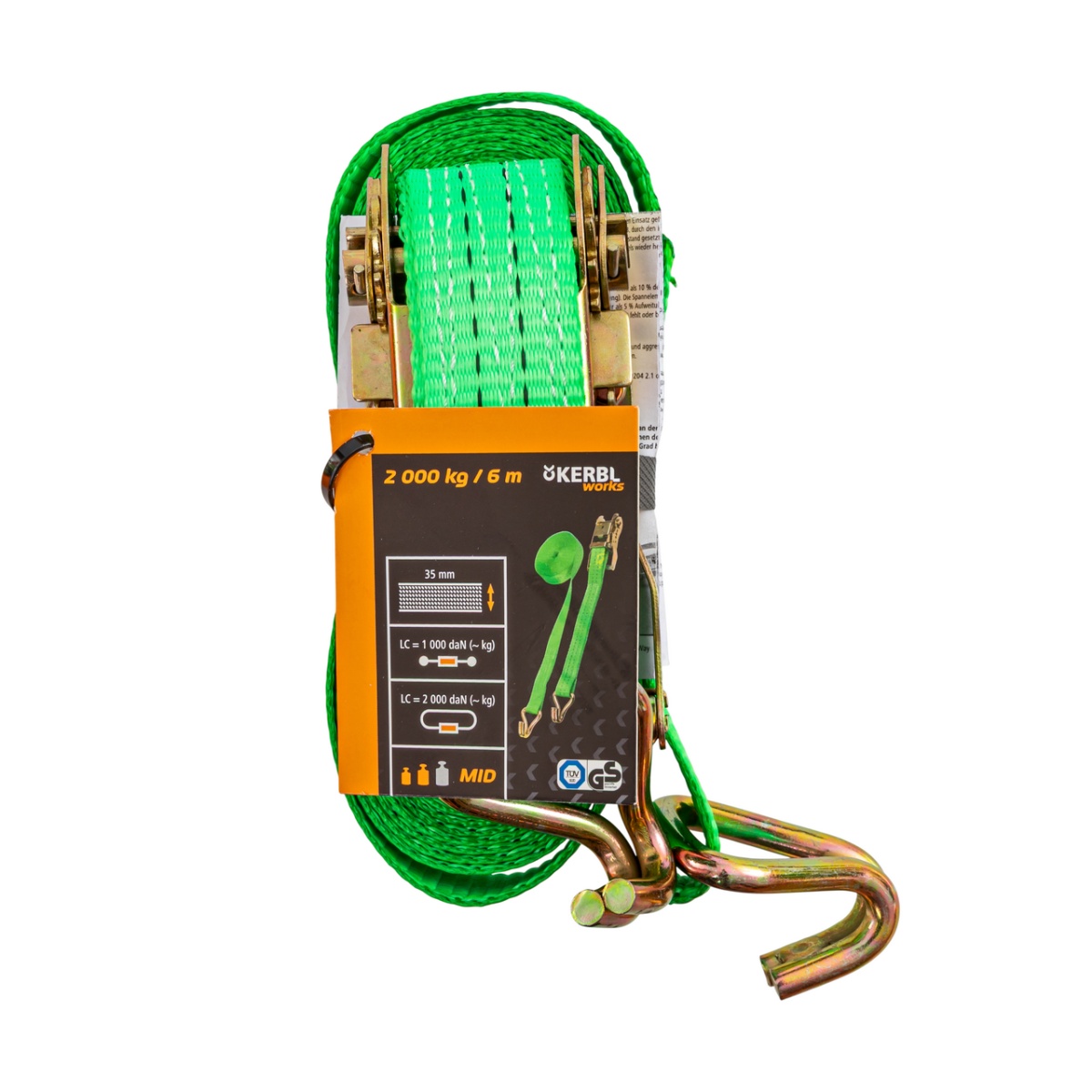Chingă de ancoraj cu clichet, verde, 2000 kg, 35 mm × 6 m