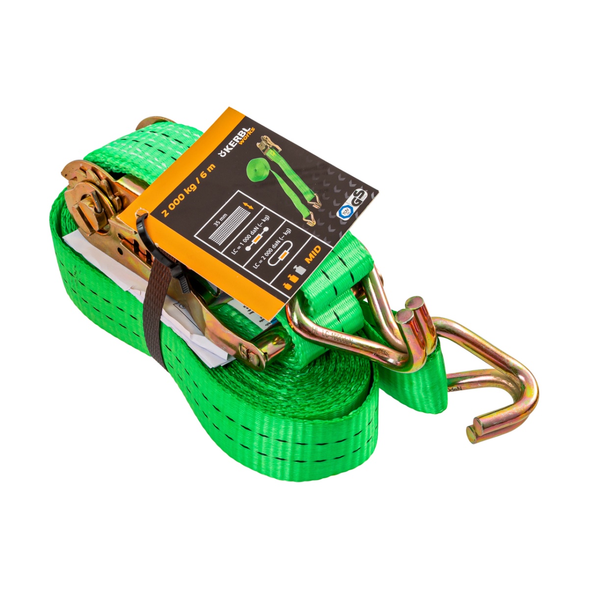 Chingă de ancoraj cu clichet, verde, 2000 kg, 35 mm × 6 m