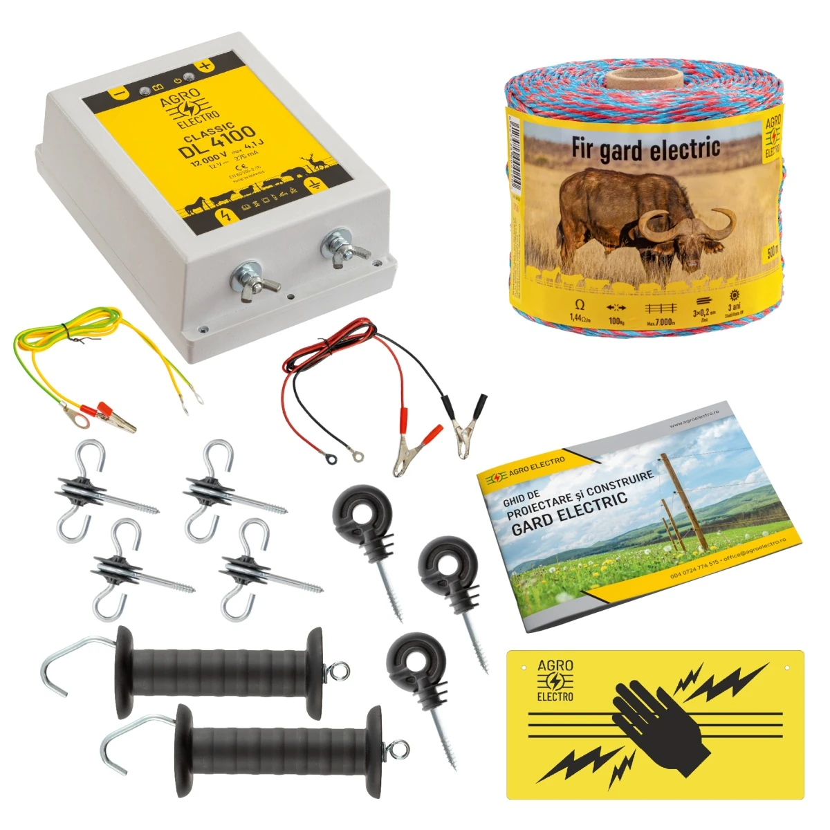 Pachet de bază gard electric 500 m, 4,1 Joule, pentru animale domestice :: 500 m