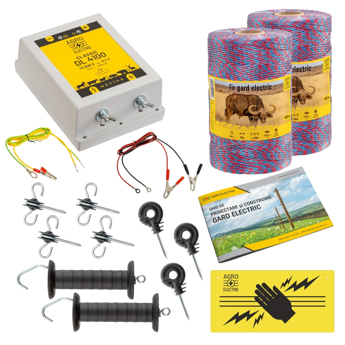 Pachet de bază gard electric 2000 m, 4,1 Joule, pentru animale domestice :: 2000 m