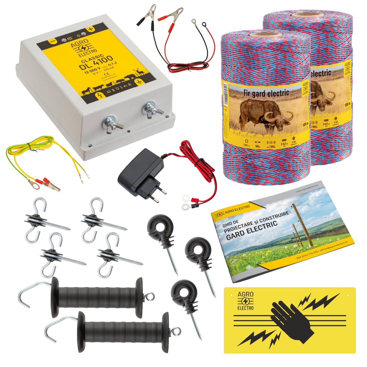 Pachet de bază gard electric 2000 m, 4,1 Joule, 230 V, pentru animale domestice